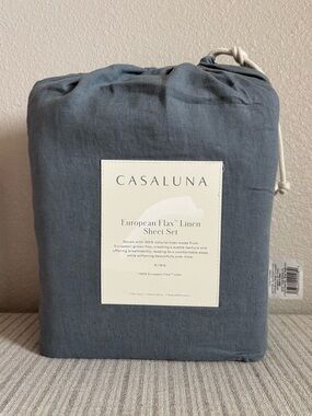 NWT King 100% Linen Sheet Set Mineral Blue - Casaluna